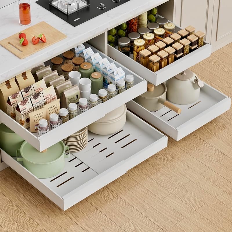PAKETA 4-Pack Expandable Pull Out Cabinet Organizer, 21 Deep with Upg