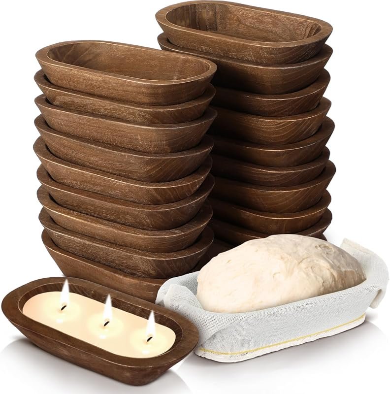 Nuogo 20 Pcs Wooden Dough Bowls (8.6 Inch) - Rustic Vintage Hand Carve