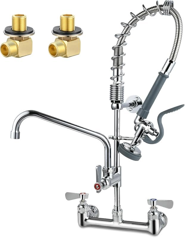 Commercial Wall Mount Sink Faucet with 8-Inch Center, 10-Inch Swing Spout