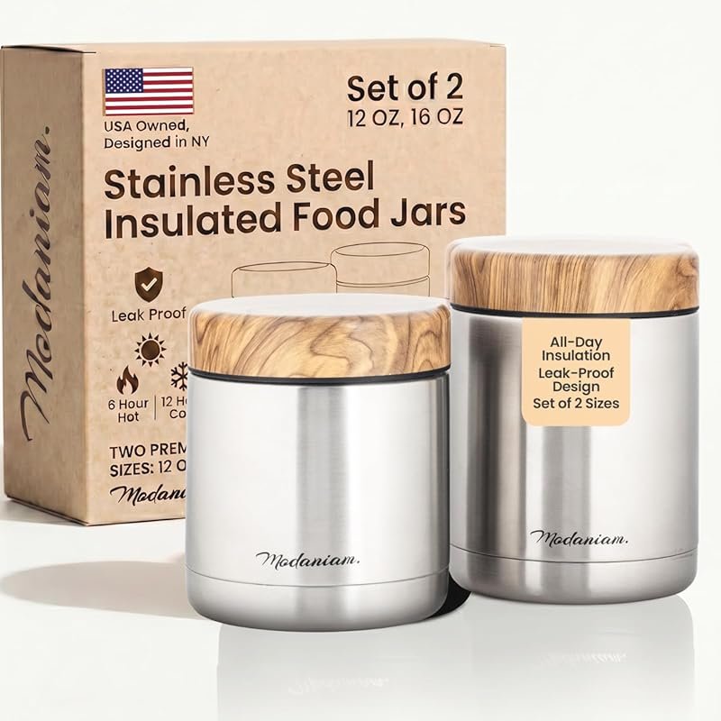 Insulated Food Jar Set of 2 16oz and 12oz Wide Mouth Stainless Steel S