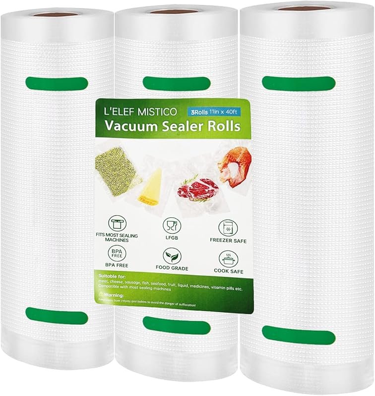L'ELEF MISTICO 11x40' Vacuum Sealer Bags 3 Rolls, BPA-Free Customizabl