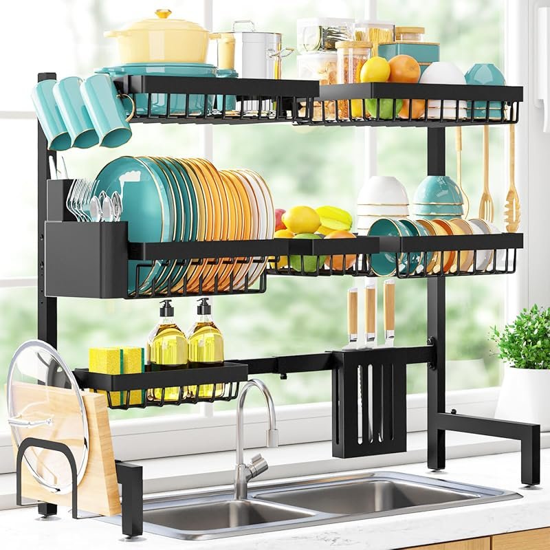 Sakugi Adjustable 3-Tier XX-Large Dish Drying Rack, Stainless Steel Dr