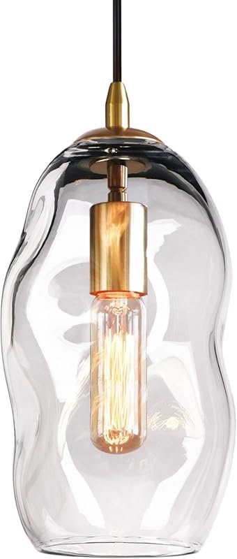 CASAMOTION Large Gold Modern Pendant Light, 12-Inch Clear Organic Glob