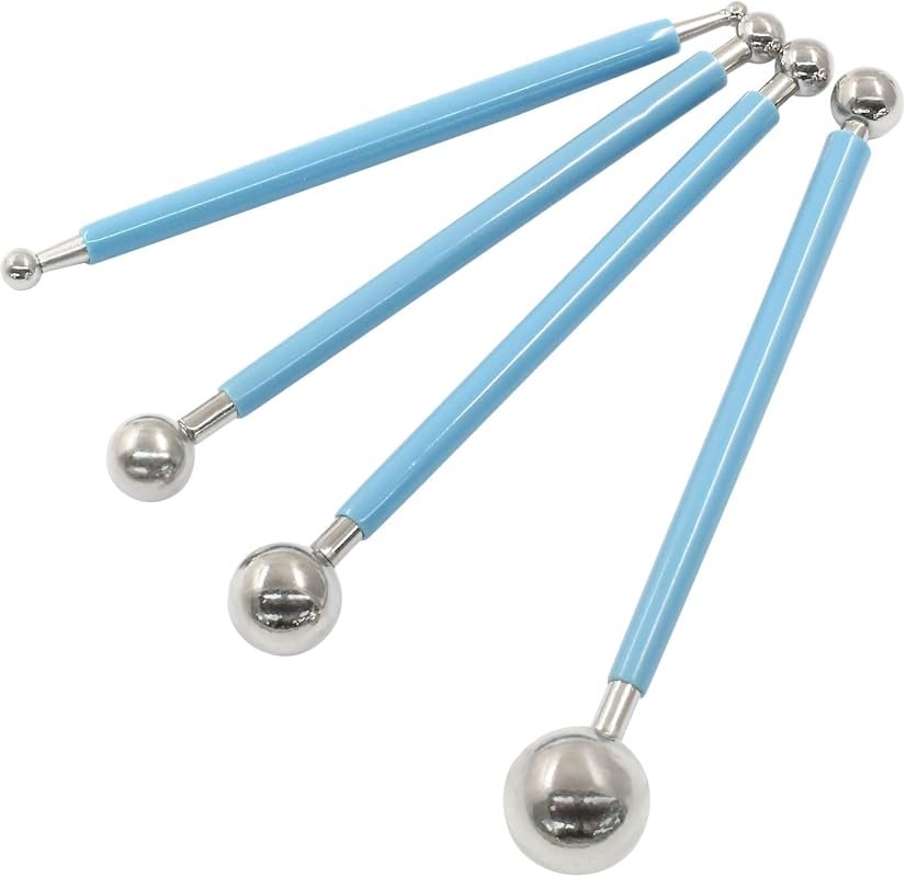 4Pcs Blue Ball Shaped Cake Dotting Tool with 8 Heads, Stainless Steel