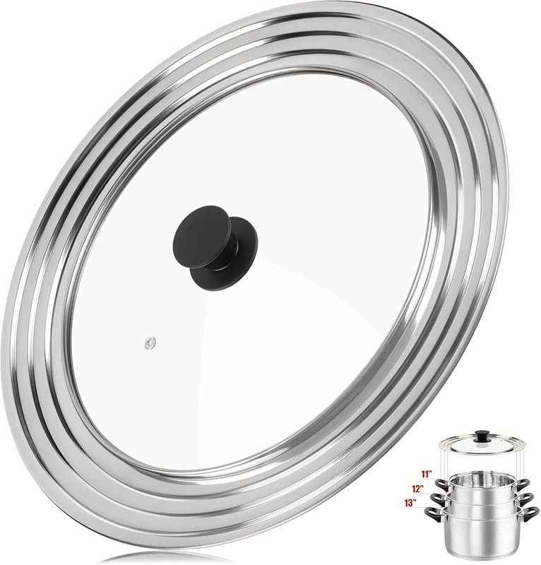 Universal 11-13 Inch Tempered Glass Lid with Heat Resistant Handle for