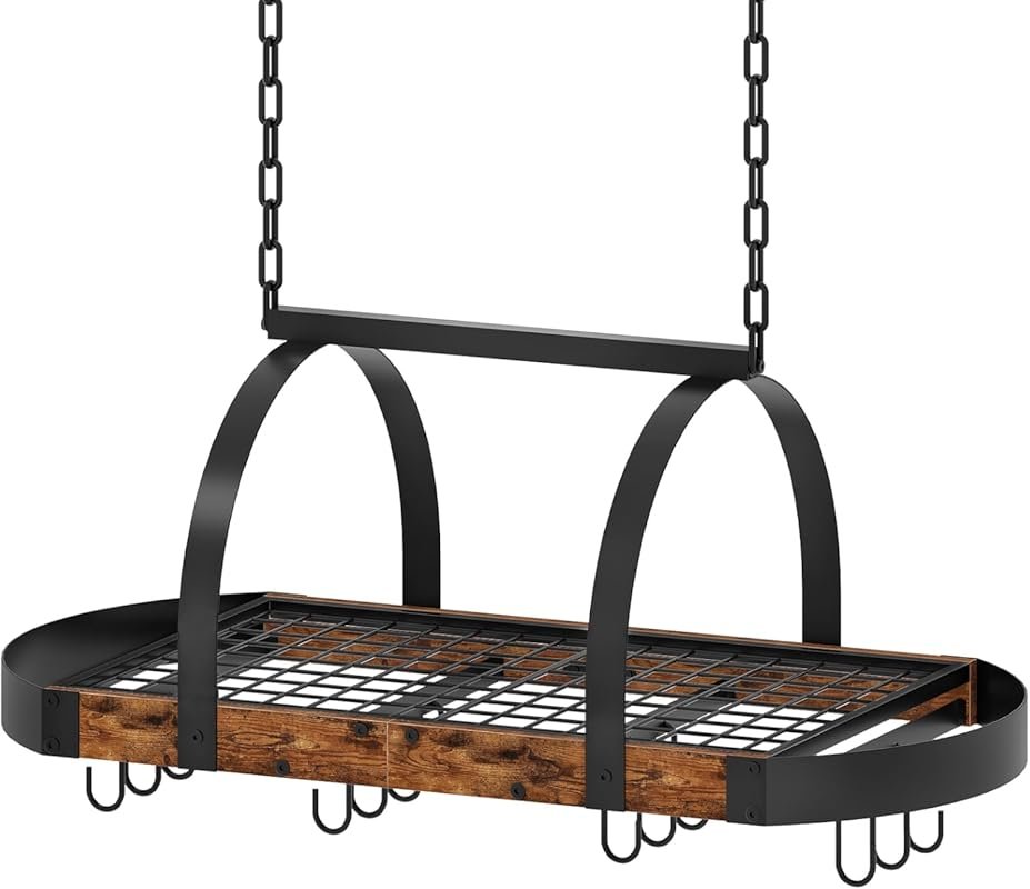 CHOEZON Ceiling Mounted Hanging Pot Rack with 12 S-Hooks, Rustic Brown