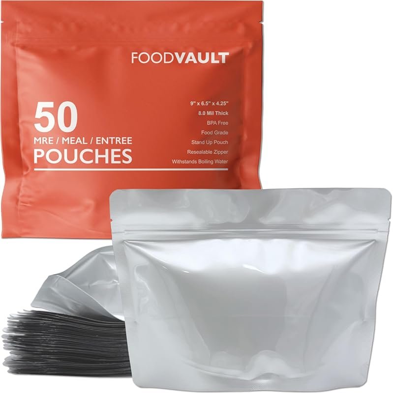 MRE 50-Pack 16 Mil Thick Mylar Bags, 9x6.5x4.25 Stand-Up Resealable Po