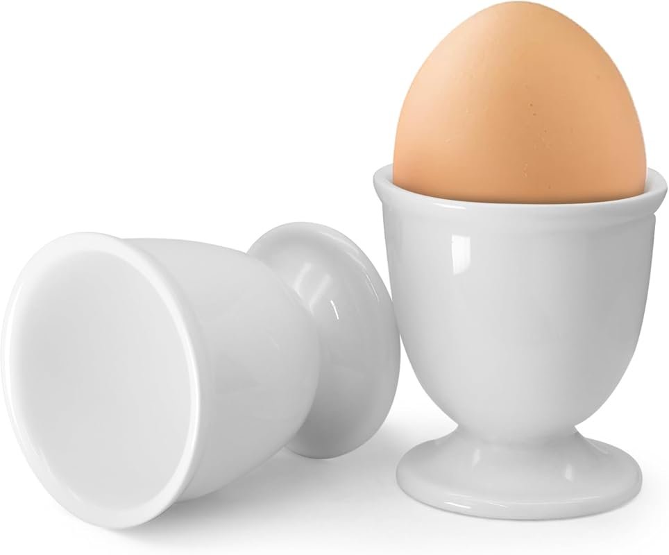 2-Piece Ceramic Egg Stand Holders – White Porcelain Cups for Soft Boil