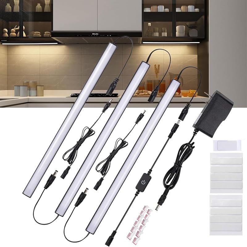 Martronic 3-Pack 12-Inch Dimmable LED Under Cabinet Light Bars 12V Pow