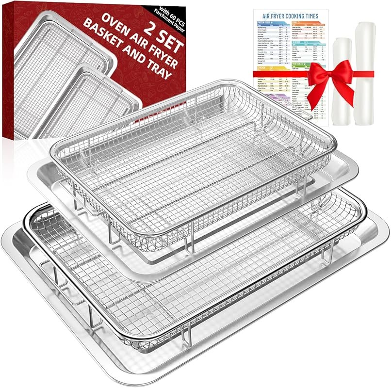 DEGOVIN 2-Pack Air Fryer Basket and Tray Set for Oven with Cooking Gui