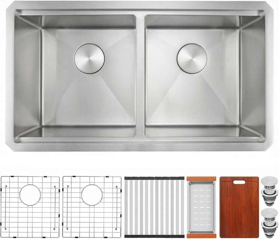MILOSEN 30x18 Undermount Double Bowl Kitchen Sink, T304 Stainless Stee