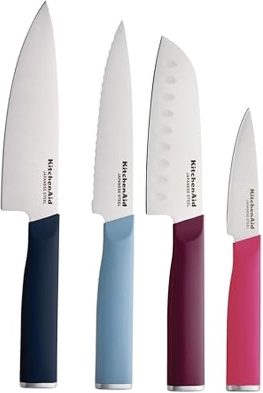 KitchenAid 4-Piece Chef Knife Set with Blade Covers, Japanese Steel, Includes Chef, Santoku, Utility, Paring
