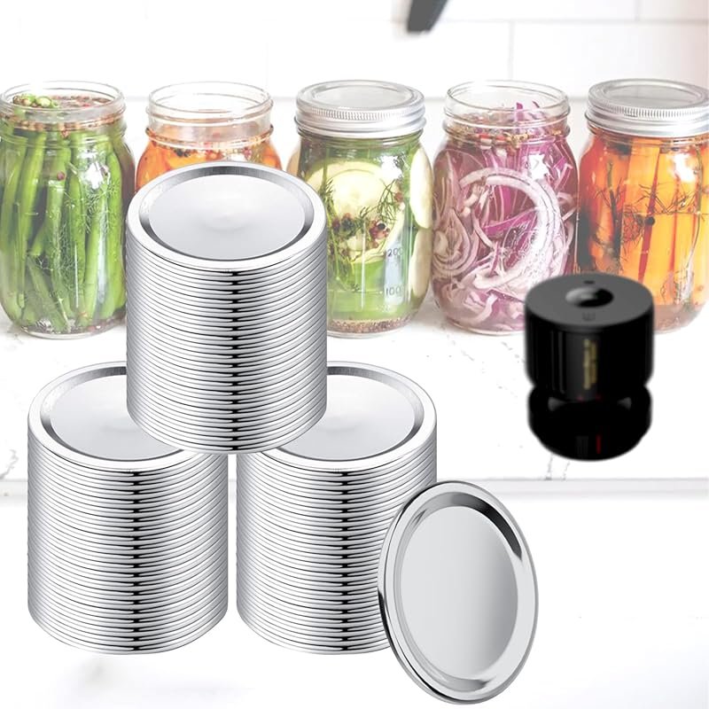 60 Regular Mouth Mason Jar Lids for Vacuum Sealers - Replaceable, No D