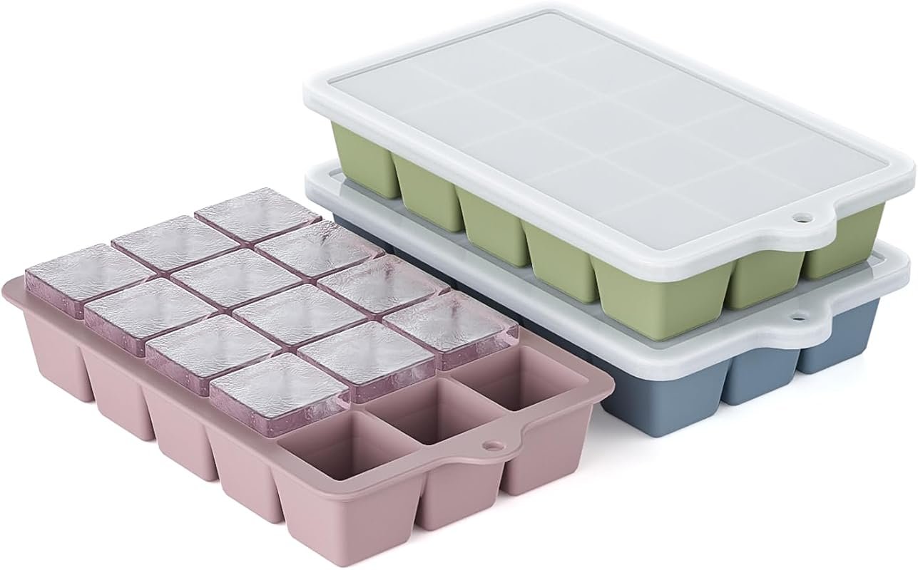 HANCELANT Silicone Ice Cube Tray 3 Pack with Lid, BPA-Free Ice Cube Mo