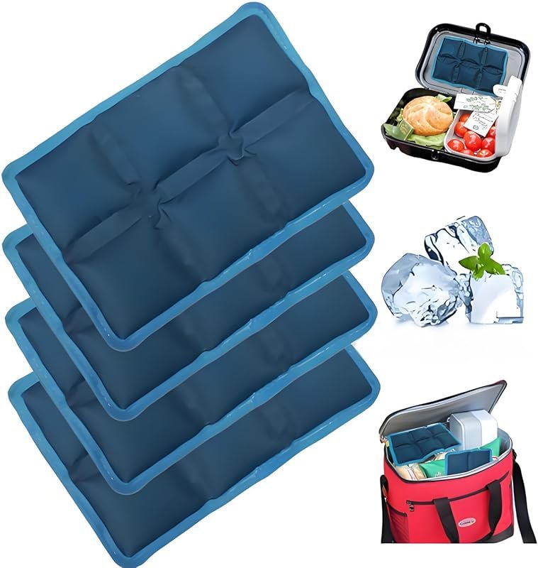 4pcs Slim Reusable Ice Packs for Lunch Boxes & Coolers - Water Absorption