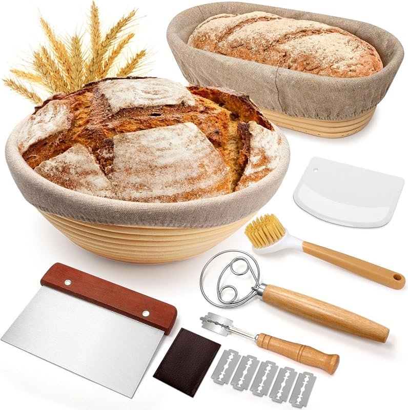 Sourdough Proofing Basket Gift Set - 9 Round and 10 Oval Banneton wi