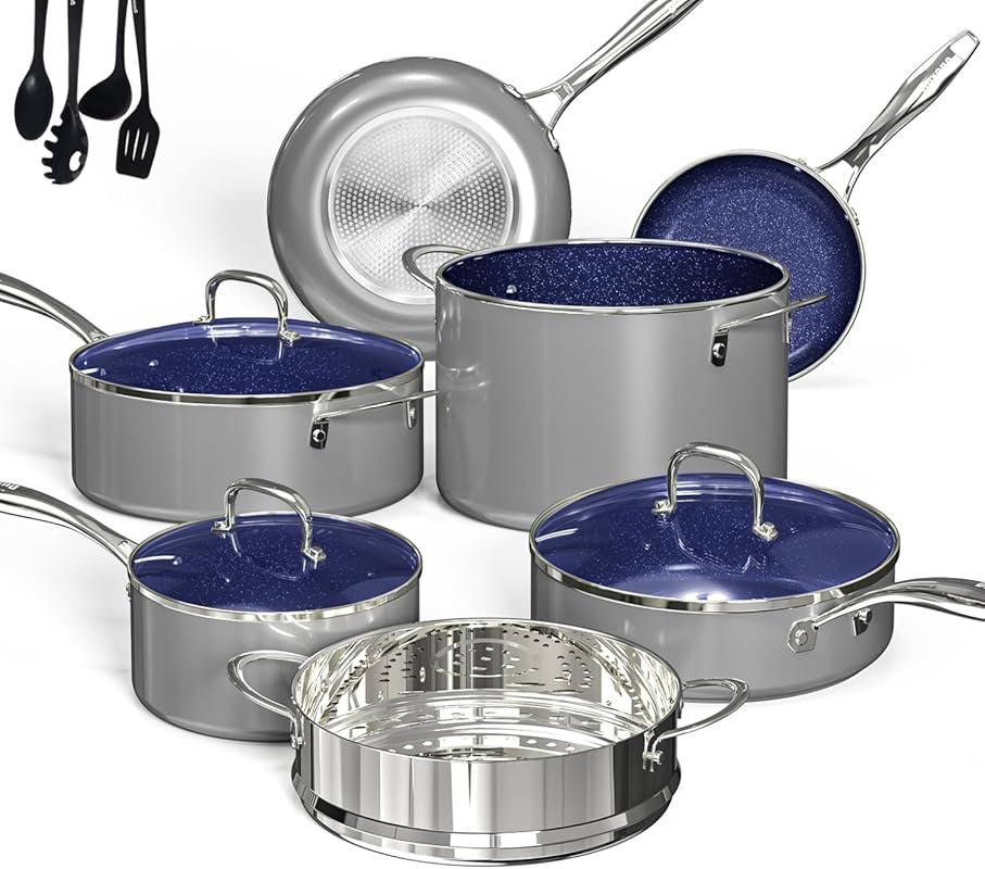 Deluxe DUXANO 14-Piece Pots and Pans Set with 9H Anti-Scratch Coating,