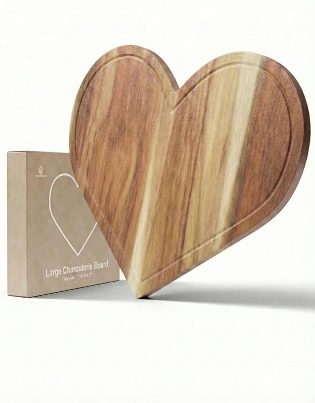 Large 16x13.2 Inch Heart Shaped Acacia Wood Charcuterie Board - Ideal 
