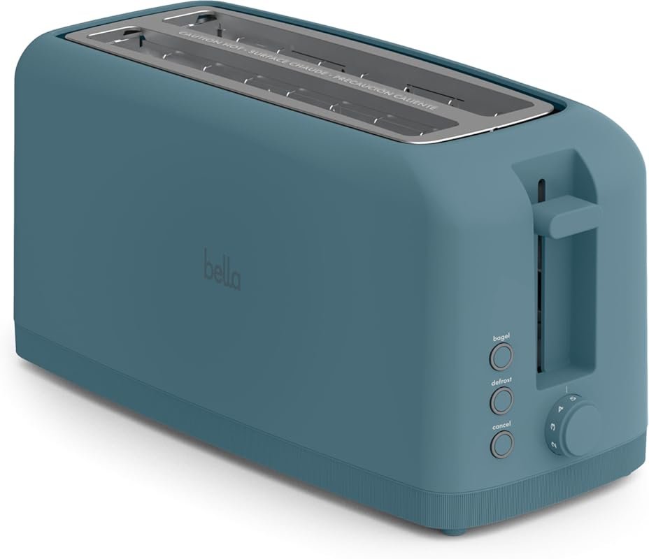 bella 4 Slice Slim Toaster with 10” Long Slot, 6 Shade Settings, Rehea