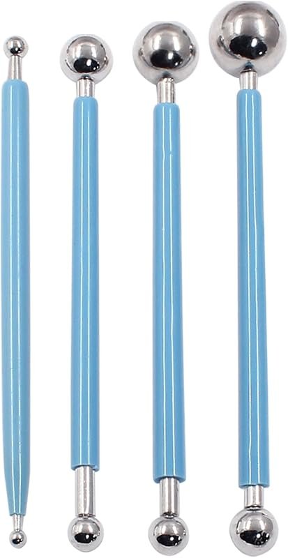 Cake Decorating Metal Ball Fondant Tool Set of 4, Stainless Steel Cake
