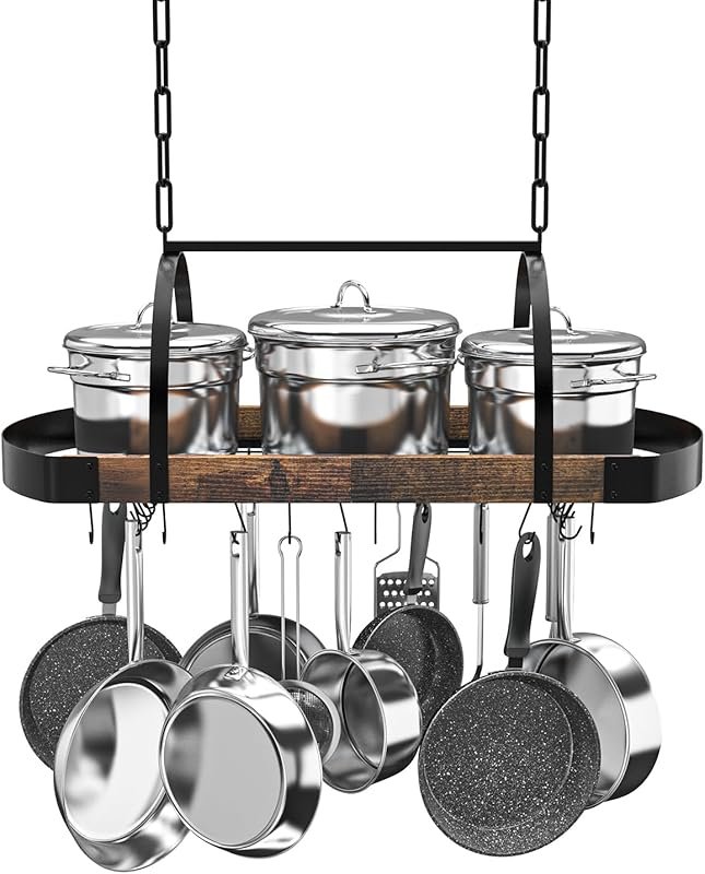 32-Inch Ceiling Mounted Pot Rack with 16 Detachable S Hooks, Industria