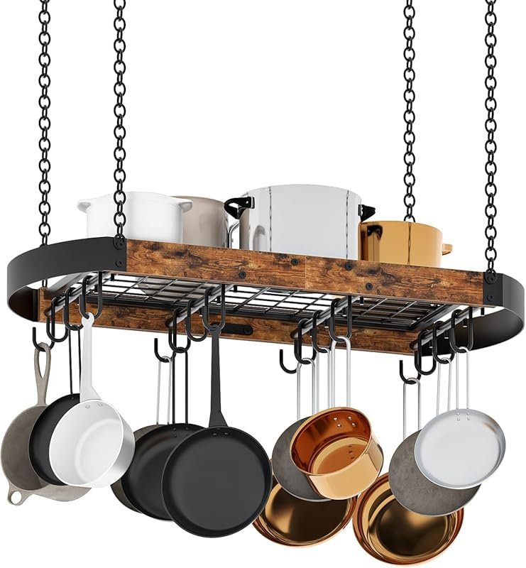 CHOEZON 31.7-Inch Ceiling Hanging Pot Rack with 16 Detachable S Hooks,