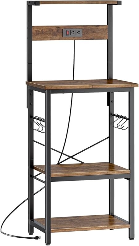 SUPERJARE 4 Tier Bakers Rack with Power Outlets, Adjustable Shelf, and