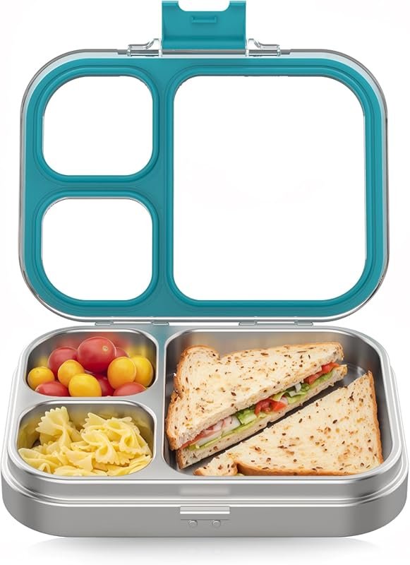 HOMEKOL Stainless Steel Bento Lunch Box with 3 Compartments, Leak-Proo