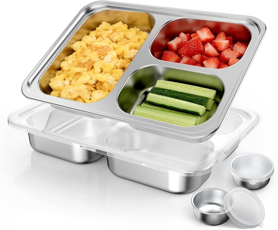 Bakpoco 2-Pack Stainless Steel Divided Plates: Non Toxic, Portion Cont