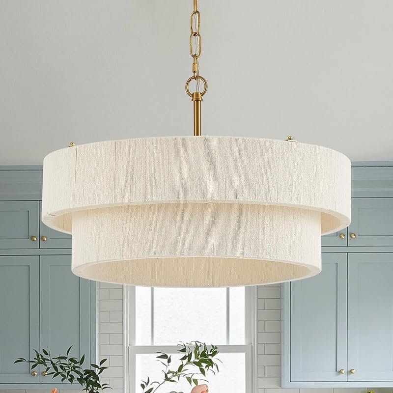 20-Inch Hand-Woven Rattan Boho Pendant Light, Adjustable Coastal Chand