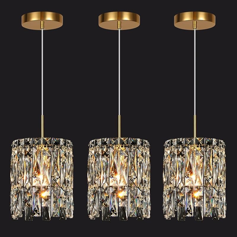 Modern K9 Crystal Pendant Lights 3-Pack - Gold Chandelier for Dining R