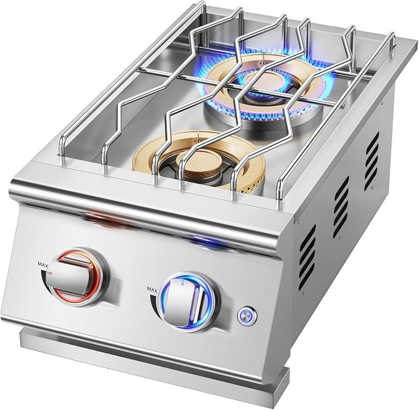 Double 18,000BTU Side Burners, Outdoor Kitchen, Liquid Propane to Natu