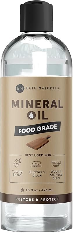 Kate Naturals Mineral Oil for Wood Cutting Board, Butcher Block, and K