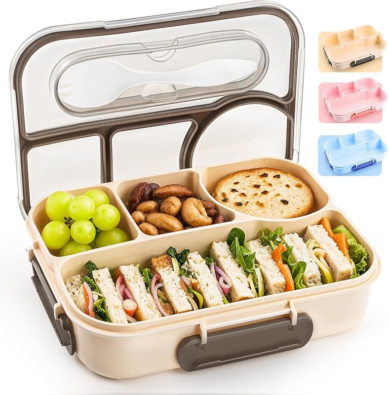 EASYFUN Bento Box for Adults with 4 Compartments, Drop-Proof Dishwashe