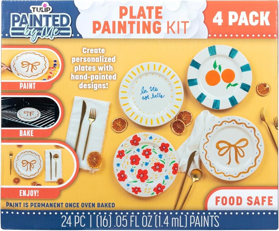 Tulip Painted by Me Ceramic Painting Kit with 4 Plates, 16 Colors, 4 B