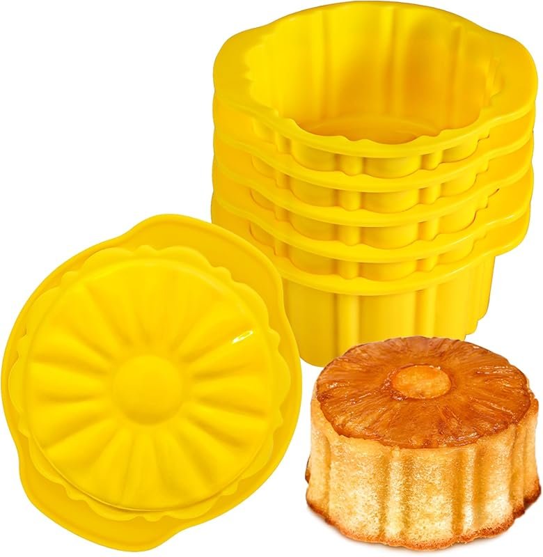 KOLUTI Pineapple Upside Down Cake Pan Set of 6 - Nonstick Silicone Rou