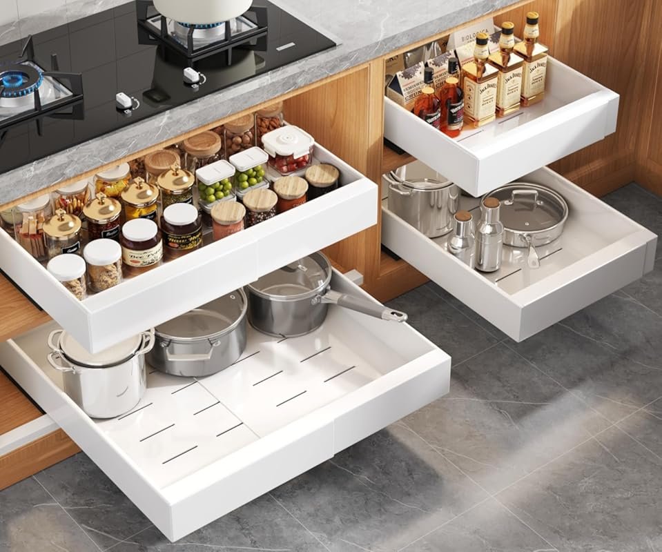 Seinloes 4-Pack Expandable Pull Out Cabinet Organizer 21 Deep with Ra