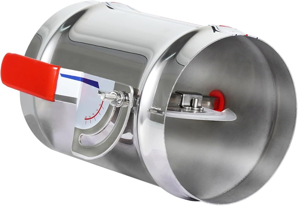 6 Inch Stainless Steel Manual Volume Backdraft Damper with Sleeve, Adjustable Airflow