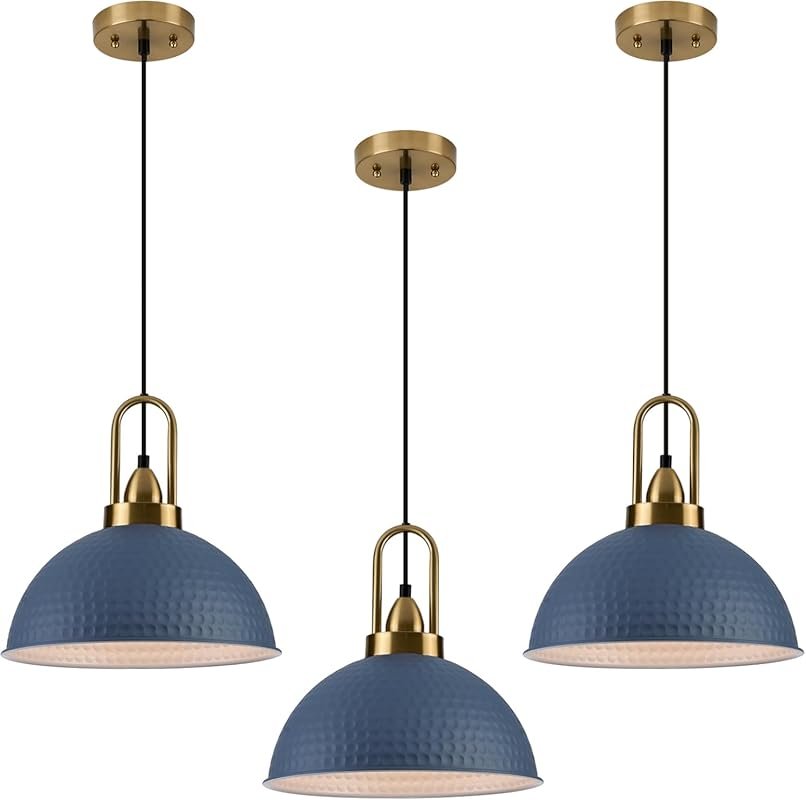Blue Industrial Vintage Dome Pendant Lights Kitchen Island - Adjustabl