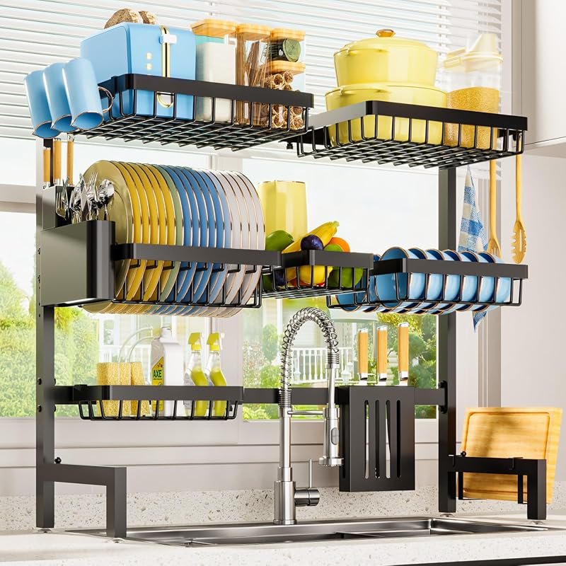 Sakugi Over Sink Dish Drying Rack, Stainless Steel Drainer with Utensi