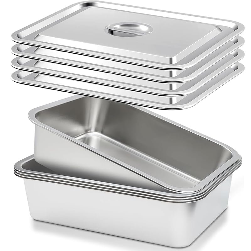4 Pack Stainless Steel Bus Tubs with Lids Heavy Duty 12L Box Dishwashi