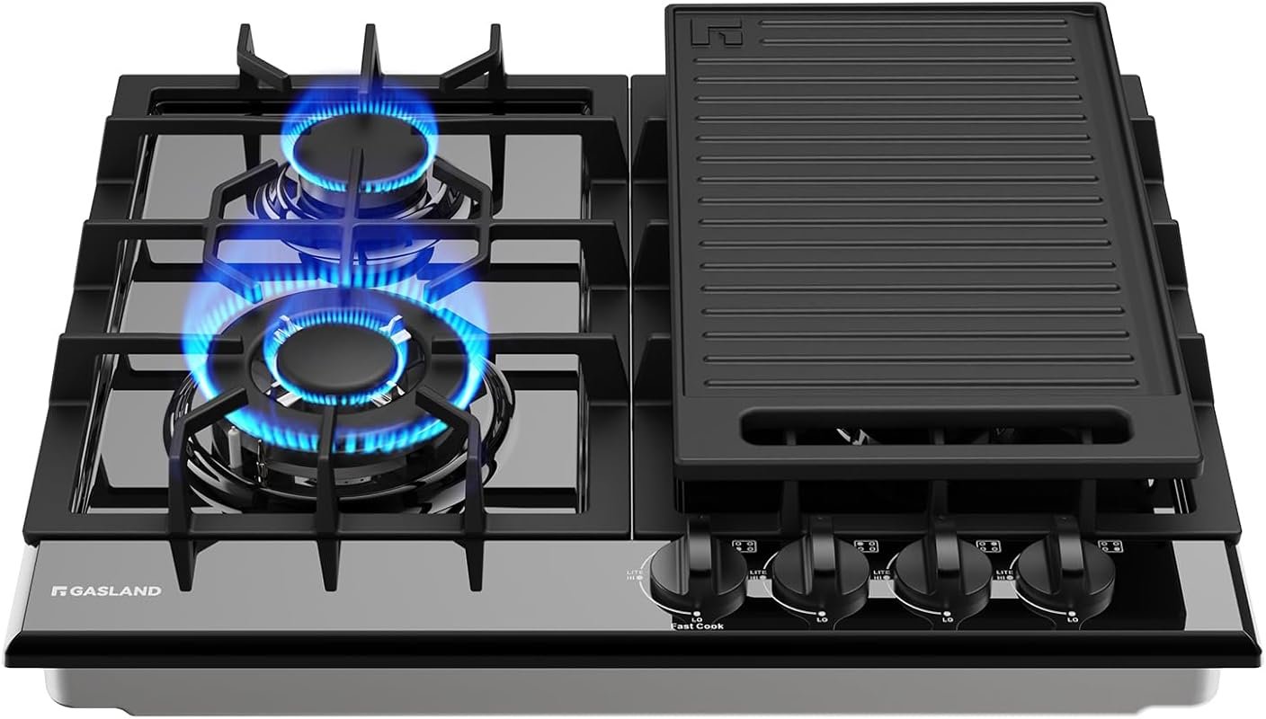 GASLAND GH60EF 24 Inch Gas Cooktop with Griddle 4 Burners Drop-in Prop