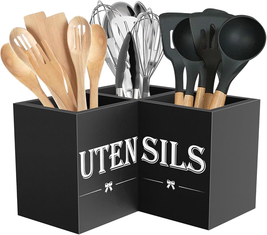 Suli Extra Large Kitchen Utensils Holder: 3-Compartment Corner Caddy,
