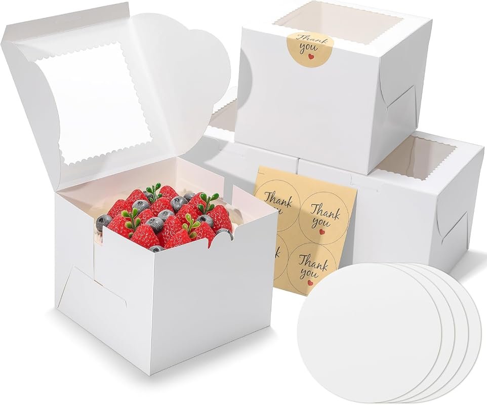 4 Pack 6 Inch Cake Boxes with Sticks and Boards for Cookies, Mini Dess