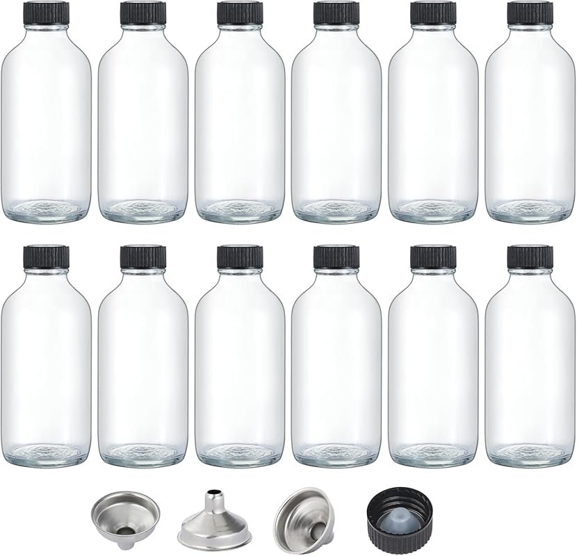 4oz Glass Bottles with Lids, 12 Pack, Small Clear Containers with Stai