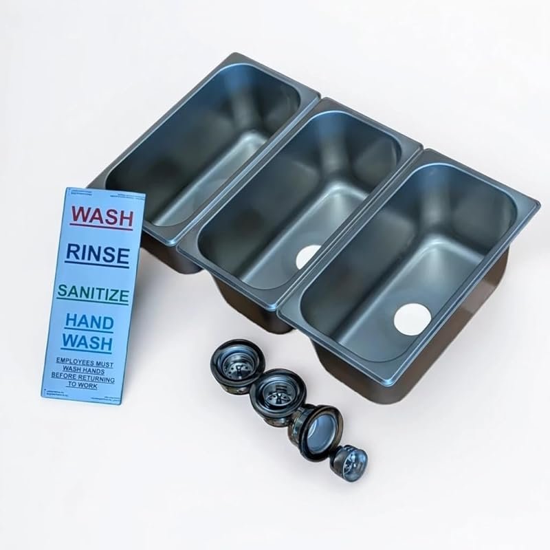 3-Compartment Drop-in Stainless Steel Concession Sink Kit – 12.75x7x6 