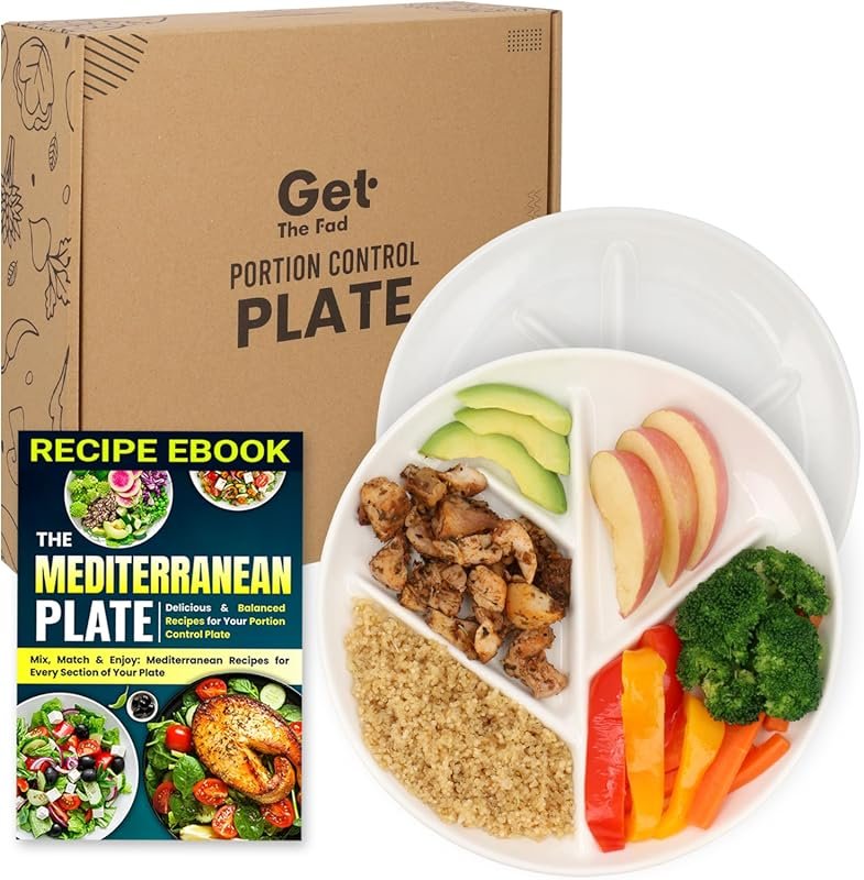 GetTheFad 9.3-Inch Porcelain Portion Control Plate Set of 2, Divided f