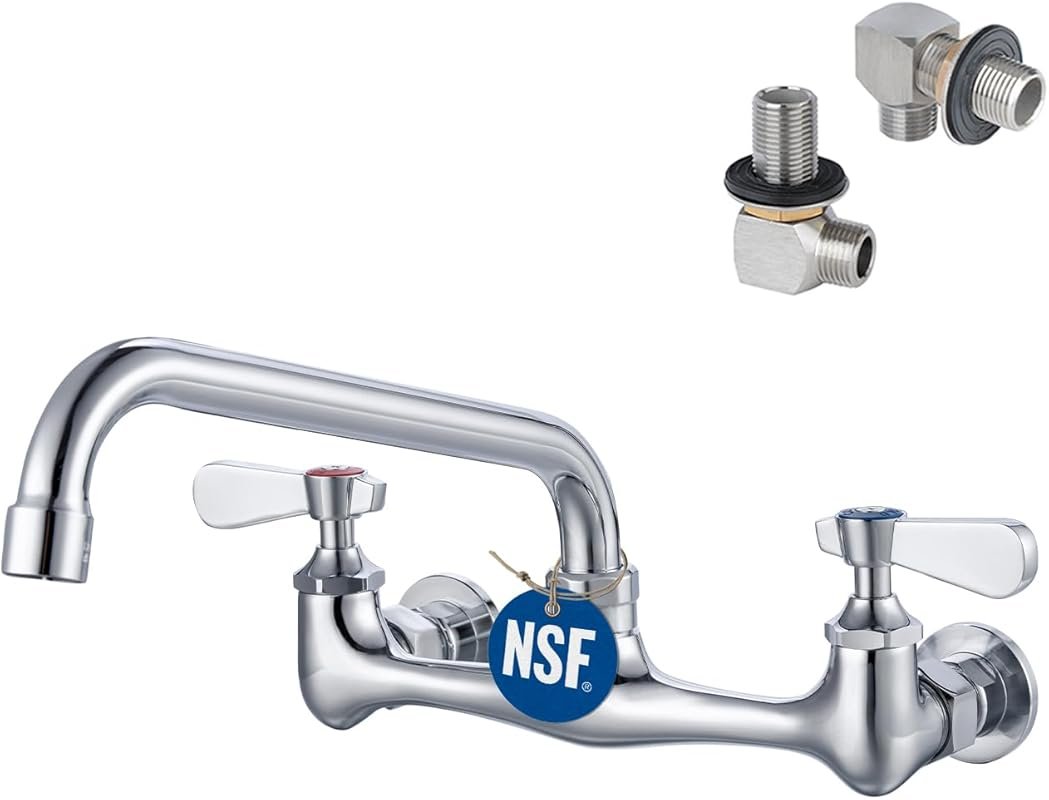 NSF Certified 8-Inch Lead-Free Wall Mount Sink Faucet with Swivel Spout