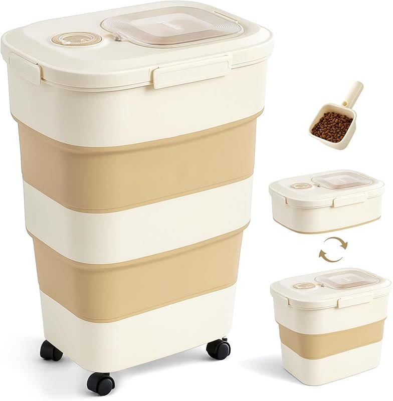 ZOMISIA 40-50 lbs Collapsible Airtight Dog Food Container with Wheels,