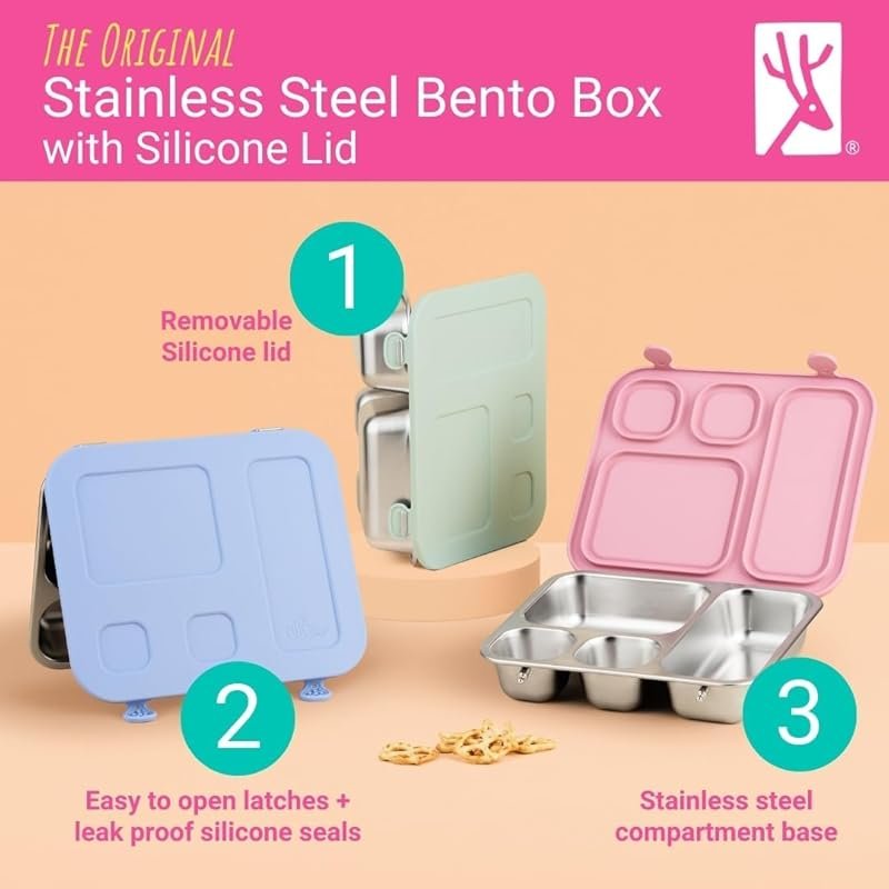 Elk and Friends Kids Stainless Steel Bento Box with Silicone Lid - Lea